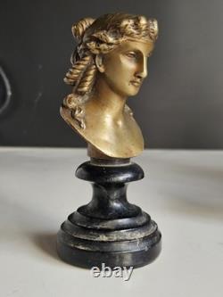 Bronze Buste Femme XIX socle Bois Era Napoleon III Visage Grecque Romain Deesse