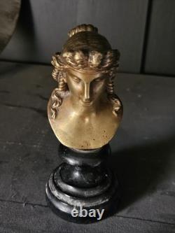 Bronze Buste Femme XIX socle Bois Era Napoleon III Visage Grecque Romain Deesse