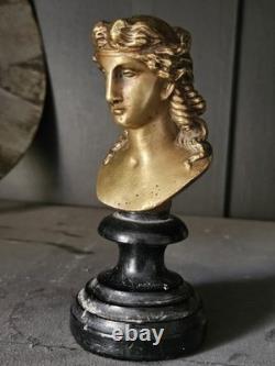 Bronze Buste Femme XIX socle Bois Era Napoleon III Visage Grecque Romain Deesse