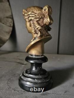Bronze Buste Femme XIX socle Bois Era Napoleon III Visage Grecque Romain Deesse