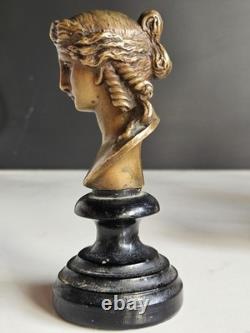 Bronze Buste Femme XIX socle Bois Era Napoleon III Visage Grecque Romain Deesse