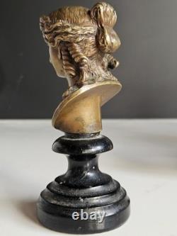 Bronze Buste Femme XIX socle Bois Era Napoleon III Visage Grecque Romain Deesse