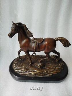 Bronze animalier cheval socle marbre 19 ème travail fin