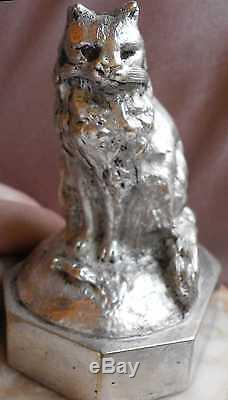 Bronze argenté animalier XIXème Le Chat et la Souris Socle marbre