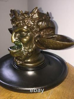 Bronze tête de faune / satyre Napoléon III Mangeoire ou Abreuvoir à oiseaux