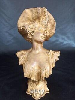 Buste De Femme En Bronze Doré Par A. Foretay