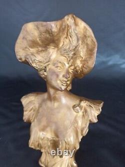 Buste De Femme En Bronze Doré Par A. Foretay