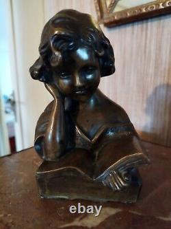 Buste Enfant Liseuse en Bronze XIXème