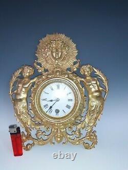 CARTEL MURAL BRONZE LOUIS XIV ep Napoléon III pendule clock uhr 31cm candlestick