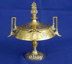 CASSOLETTE Couverte Bronze Doré Profil Antique Goût Barbedienne XIXème Siècle