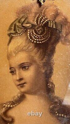 Cadre Bronze Napoléon III Portrait Marie-Antoinette sur verre ÉGLOMISÉ
