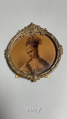 Cadre Bronze Napoléon III Portrait Marie-Antoinette sur verre ÉGLOMISÉ