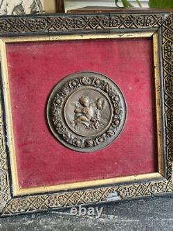 Cadre & Médaillon Napoléon III Amours & Ange Bronze XIX Eme
