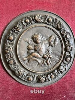 Cadre & Médaillon Napoléon III Amours & Ange Bronze XIX Eme