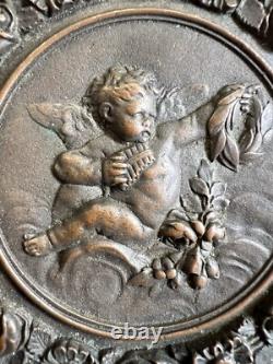 Cadre & Médaillon Napoléon III Amours & Ange Bronze XIX Eme
