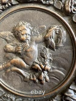 Cadre & Médaillon Napoléon III Amours & Ange Bronze XIX Eme