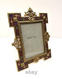 Cadre Porte Photos Bronze doré et Email Cloisonné Napoléon III Barbedienne