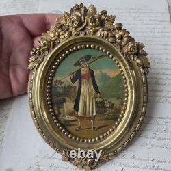 Cadre en Bronze Napoléon III XIXè Jeune Femme Du Tyrol Alpes Cadre en Bronze Napoléon III XIXè Jeune Femme Du Tyrol Alpes