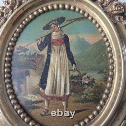 Cadre en Bronze Napoléon III XIXè Jeune Femme Du Tyrol Alpes