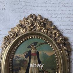 Cadre en Bronze Napoléon III XIXè Jeune Femme Du Tyrol Alpes