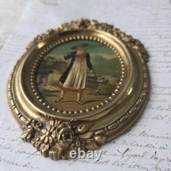 Cadre en Bronze Napoléon III XIXè Jeune Femme Du Tyrol Alpes