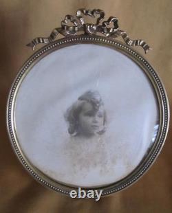 Cadre porte photo rond ancien en bronze à poser/suspendre Napoléon III 19ème 14c