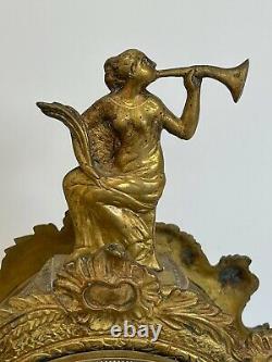 Cartel 19eme Napoleon III Bronze Cadran Email Decor De Femme À La Trompe C2703