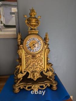 Cartel pendule bronze doré Napoléon III chimères cadran émaillé