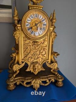 Cartel pendule bronze doré Napoléon III chimères cadran émaillé
