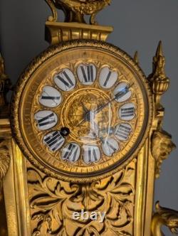 Cartel pendule bronze doré Napoléon III chimères cadran émaillé