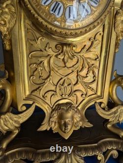 Cartel pendule bronze doré Napoléon III chimères cadran émaillé