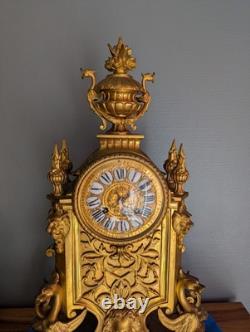 Cartel pendule bronze doré Napoléon III chimères cadran émaillé