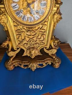 Cartel pendule bronze doré Napoléon III chimères cadran émaillé