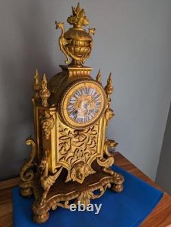Cartel pendule bronze doré Napoléon III chimères cadran émaillé