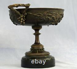 Cassolette Coupe Bronze Patiné et Marbre Raisins Pampres de Vigne Napoléon III