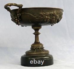 Cassolette Coupe Bronze Patiné et Marbre Raisins Pampres de Vigne Napoléon III