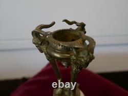 Cassolette brule parfum Napoléon III, bronze tetes de béliers, albatre H17cm, P600g