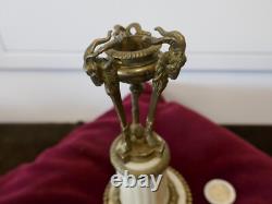 Cassolette brule parfum Napoléon III, bronze tetes de béliers, albatre H17cm, P600g
