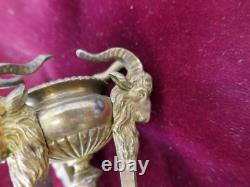 Cassolette brule parfum Napoléon III, bronze tetes de béliers, albatre H17cm, P600g