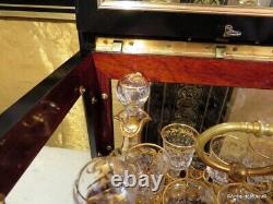 Cave à liqueur vitrée noire et bronze d'époque Napoléon III cristal doré Ok