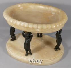 Centre De Table, Coupe En Albâtre Veiné Et Putti En Bronze Patiné, Napoléon III