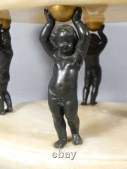 Centre De Table, Coupe En Albâtre Veiné Et Putti En Bronze Patiné, Napoléon III