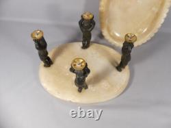 Centre De Table, Coupe En Albâtre Veiné Et Putti En Bronze Patiné, Napoléon III