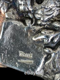 Centre De Table En Bronze Argenté Representant Un Cerf Sous Les Palmiers Signé