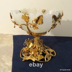 Centre de Table Coupe Bronze doré et Opaline XIXéme 20cm Haut ép Napoléon III