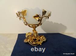 Centre de Table Coupe Bronze doré et Opaline XIXéme 20cm Haut ép Napoléon III