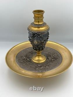 Centre de table à cornet Napoléon III L Oudry & Cie éditeur bronze doré argenté