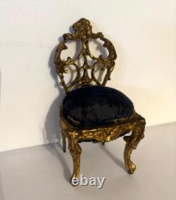 Chaise miniature porte-montre bronze XIXème Napoléon III assise bleu