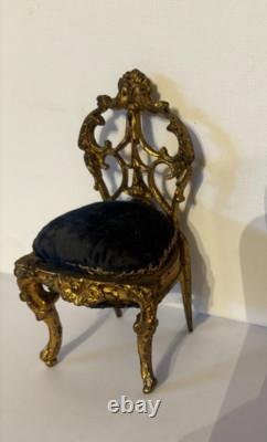 Chaise miniature porte-montre bronze XIXème Napoléon III assise bleu