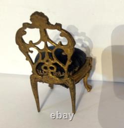 Chaise miniature porte-montre bronze XIXème Napoléon III assise bleu